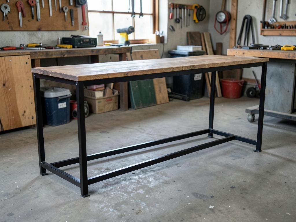 Table sur mesure avec piètement en acier noir et plateau bois